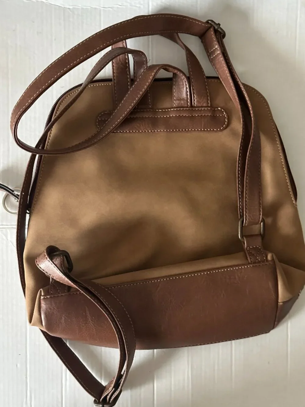 BOC Born Concept Backpack Brown Tan Whipstitch Boho Convertible Handbag